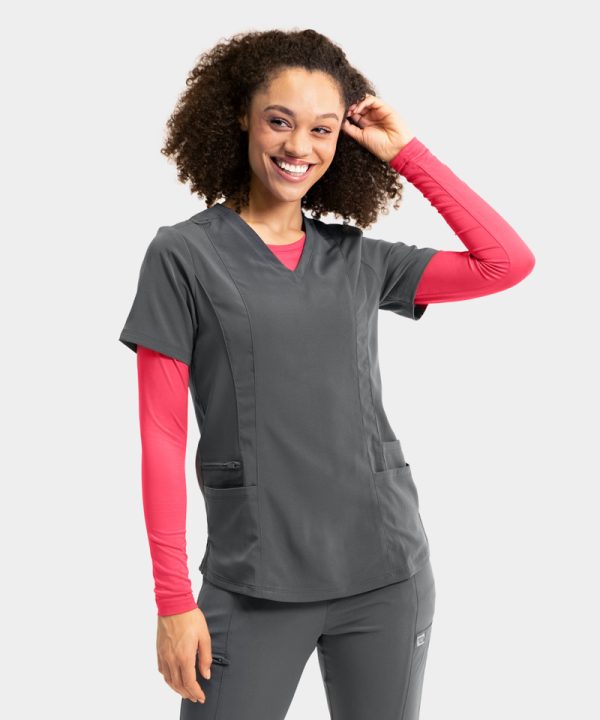 Women's Double Pocket V-Neck Top | 181003 - Pewter, LG