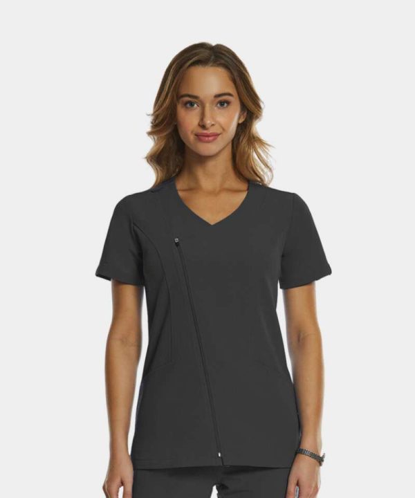 Women's Dressy Asymmetrical Zipper Top | 3801 - Pewter, SM