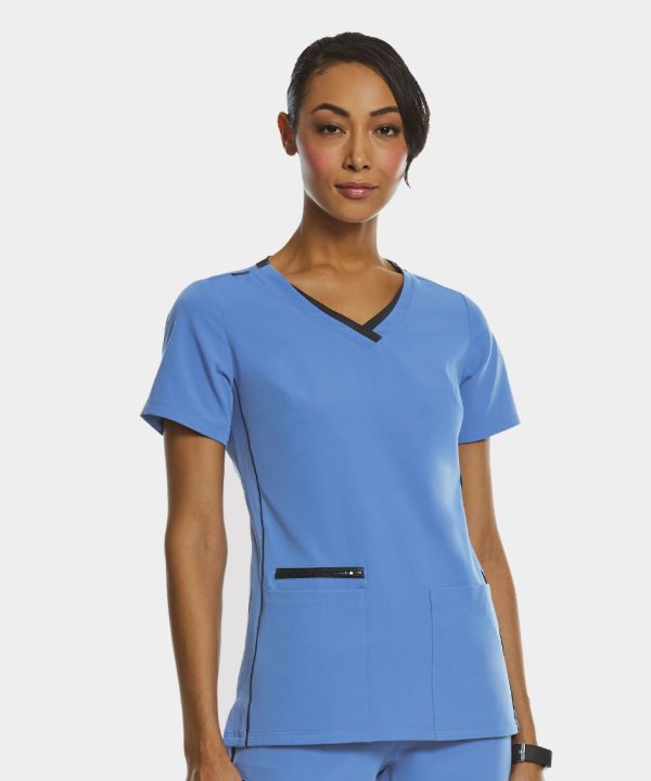 Women's Sporty Contrast Double V-Neck Top  | 3802