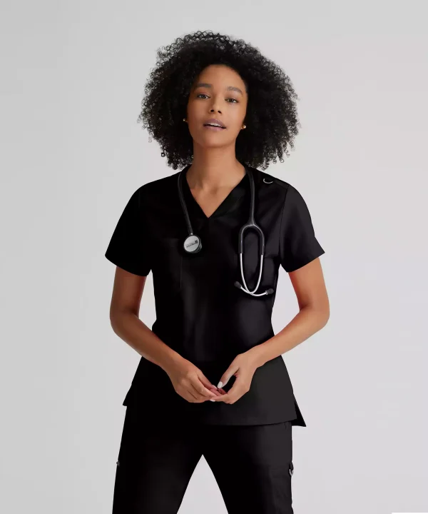 Bree Top-V-Neck Scrub Top | GVST028 - Black, MD
