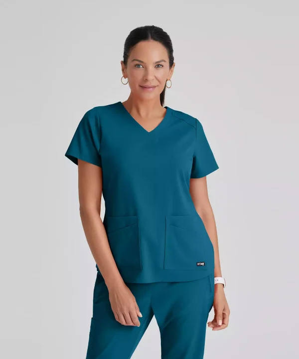 Grey's Anatomy Spandex Stretch Emma Top-4 Pocket Scrub Top | GRST011
