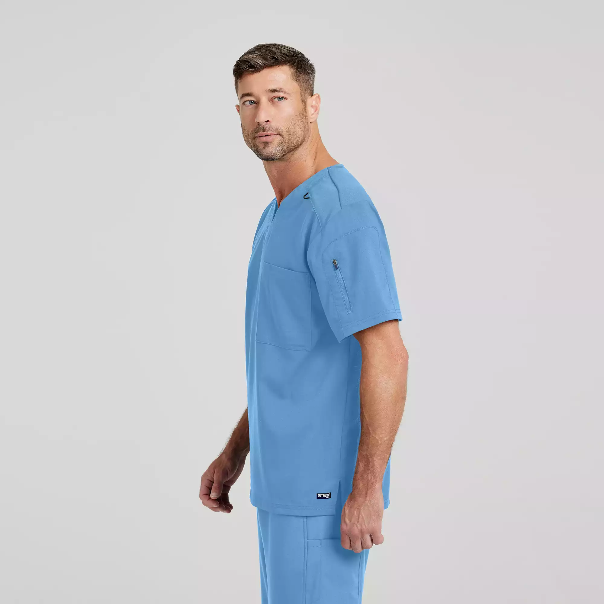 Mens-Chest-Pocket-V-Neck-Scrub-Top-GRST079-Ciel-Blue-04.webp